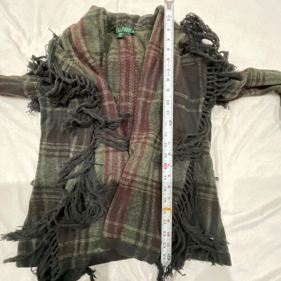 Lauren Ralph Lauren‎ 100% Wool Plaid Fringe Cardigan Sweater Jacket Coat Small - Picture 7 of 9